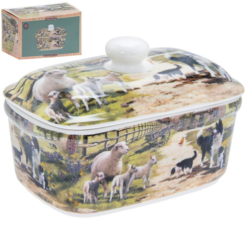 COLLIE & SHEEP BUTTER DISH Lesser & Pavey