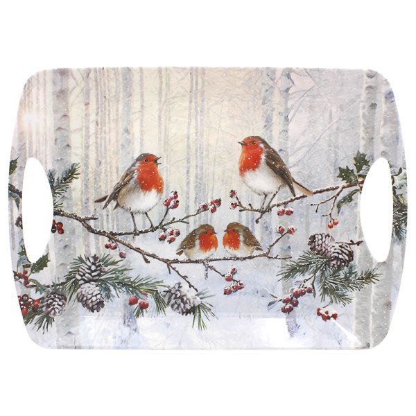 CHRISTMAS ROBINS TRAY LARGE