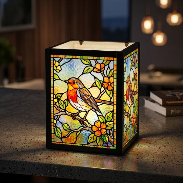 STAINED GLASS TEA LIGHT ROBIN