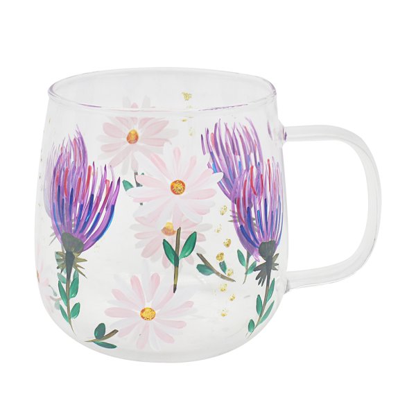 THISTLES & DAISIES GLASS CUP