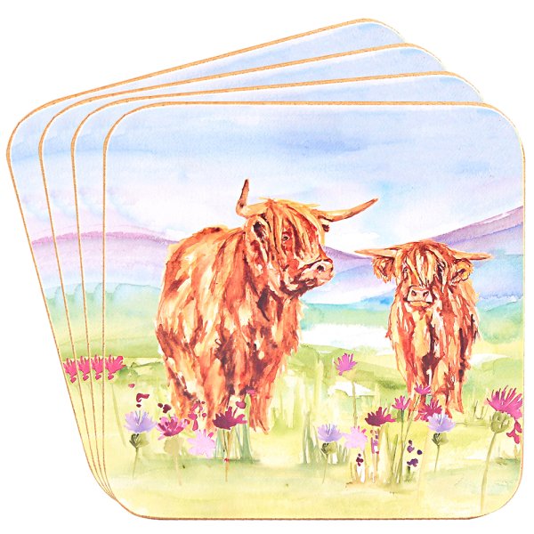 HIGHLAND COW COASTERS SET 4