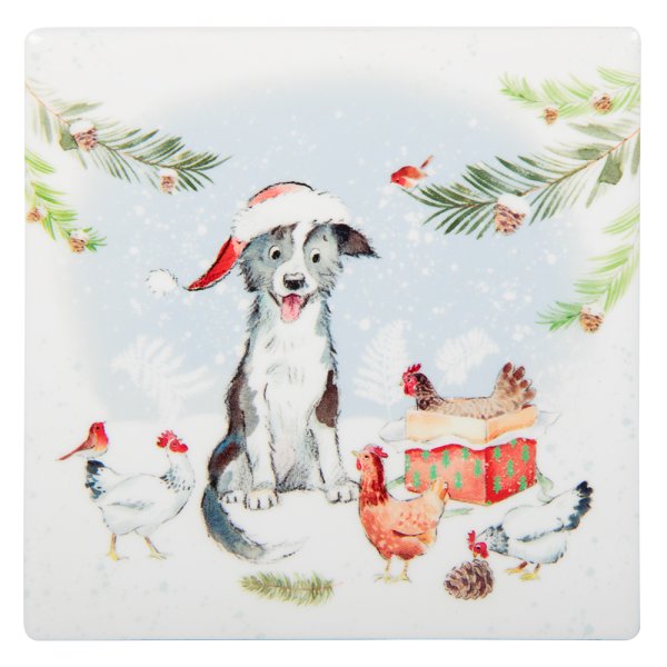 DOG WITH HENS COASTERS