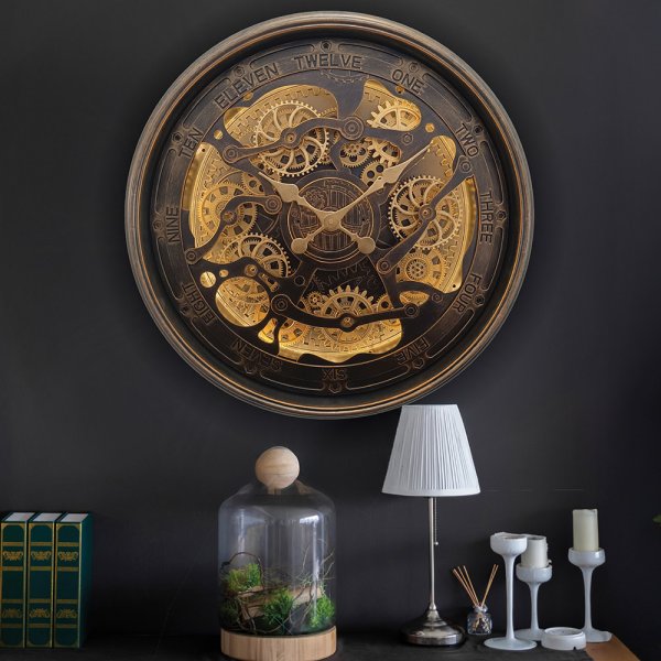 COG CLOCK LIGHT UP SILVER 76CM