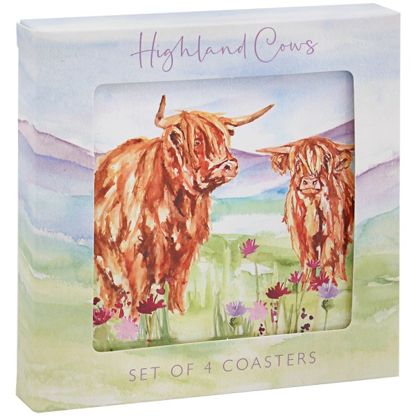 HIGHLAND COW COASTERS SET 4