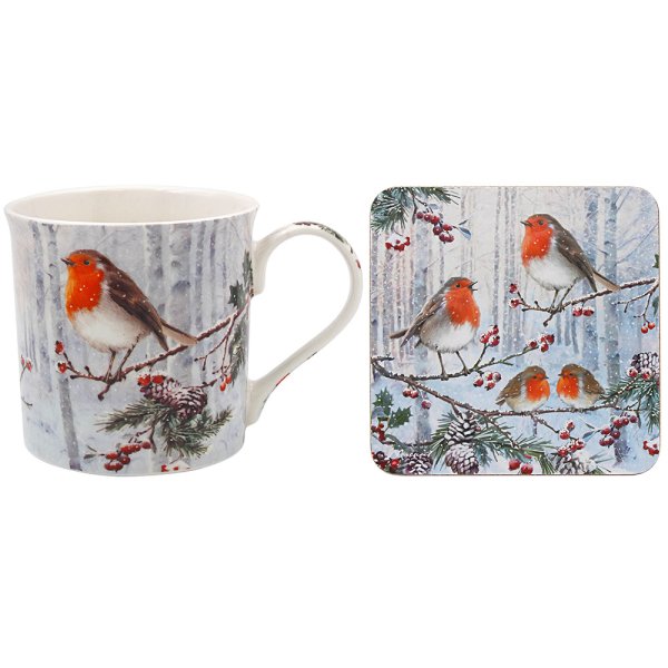 CHRISTMAS ROBINS MUG&COASTER