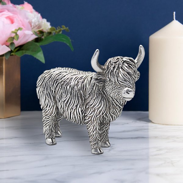 SILVER HIGHLAND COW 12.5CM