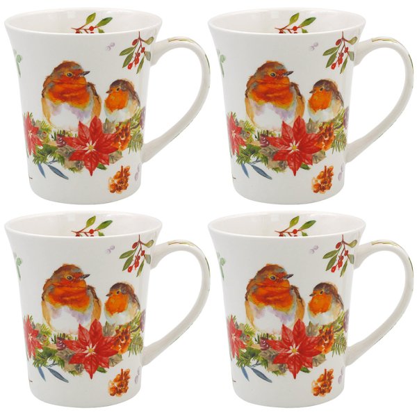 WINTER ROBINS MUGS 4 SET