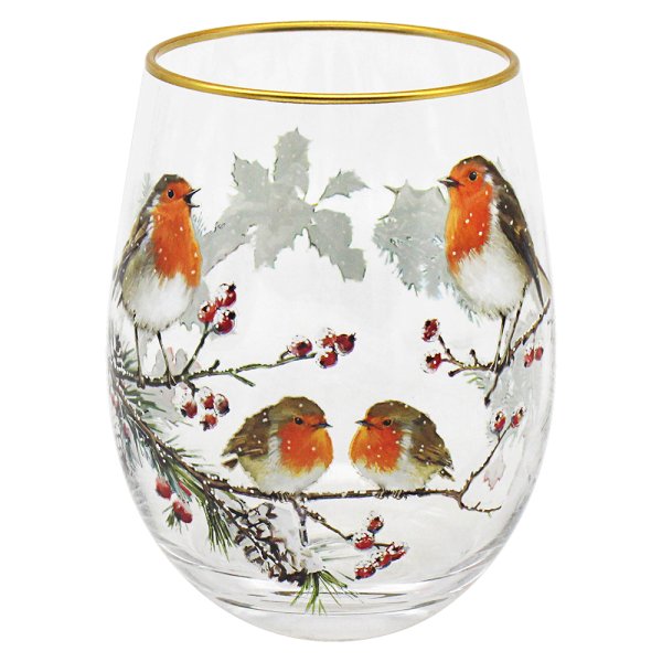 CHRISTMAS ROBINS STEMLESSGLASS