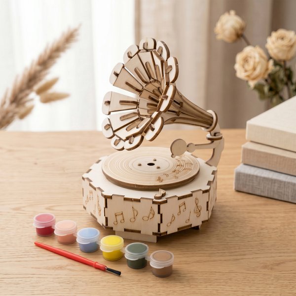 WOODCRAFT MUSIC BOX-GRAMOPHONE