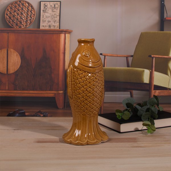 FISH VASE REACTIVE GLAZE 28CM