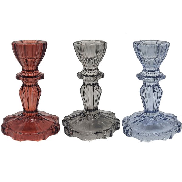 GLASS CANDLE STICK 3 ASST