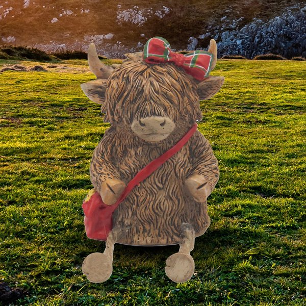 HIGHLAND COW TARTAN BOW/BAG