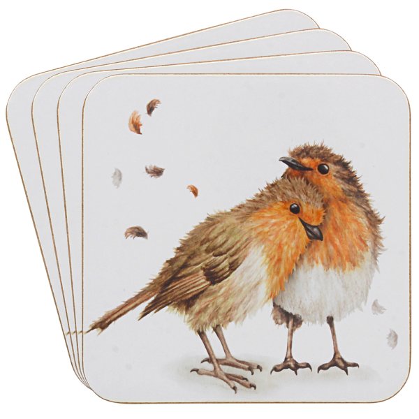 ROBIN LOVE BIRDS COASTER SET 4