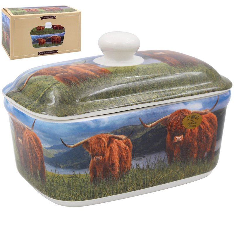 HIGHLAND COW BUTTER DISH Lesser & Pavey