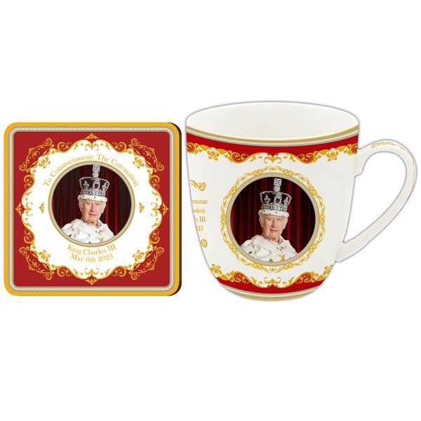 CHARLES III CORONATION MUG&COA