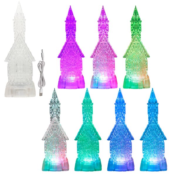 CHURCH WITH LED &GLITTER WATER