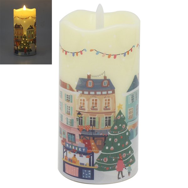 XMAS TINSEL TOWN LED CANDLE