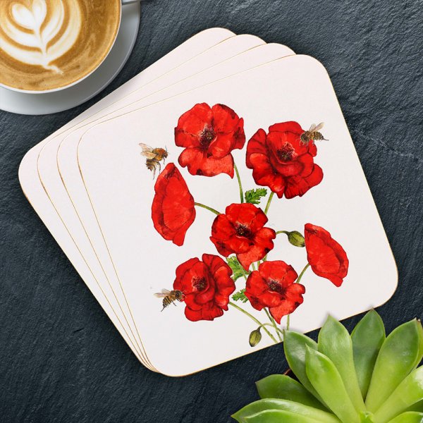 BEE-TANICAL POPPY COASTERS S4