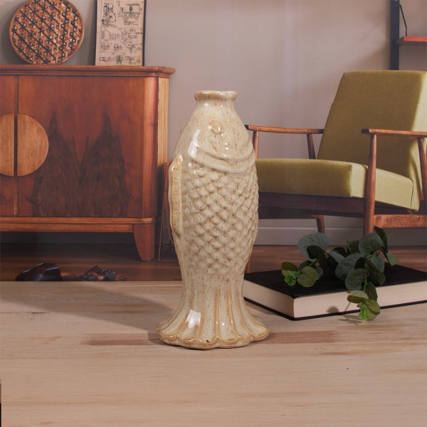 FISH VASE REACTIVE GLAZE 28CM