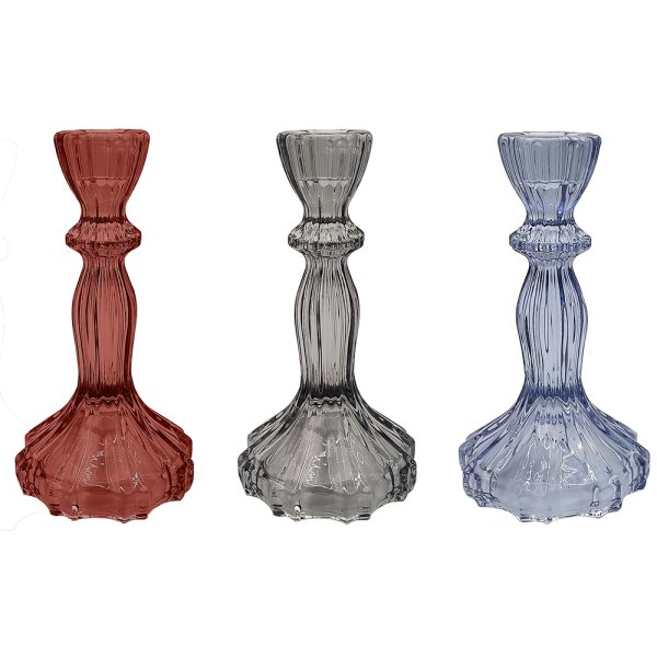 GLASS CANDLE STICK 3 ASST