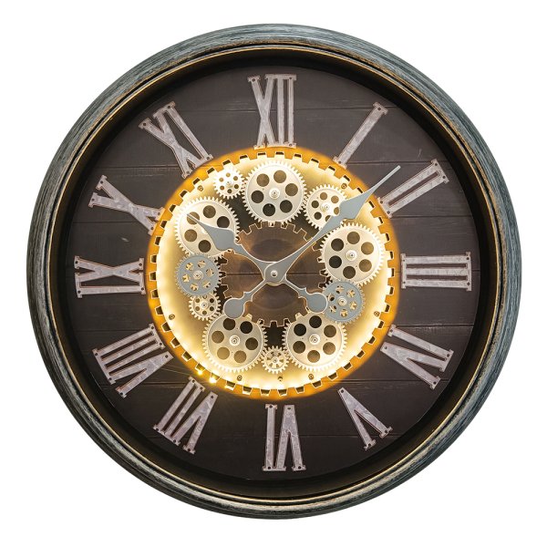 COG CLOCK LIGHT UP SILVER 58CM