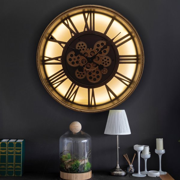COG CLOCK LIGHT UP GOLD 51CM