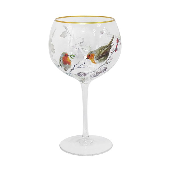 CHRISTMAS ROBINS GIN GLASS