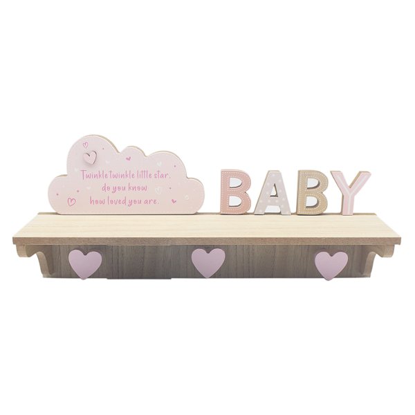 BABY SHELF WITH HOOKS PINK