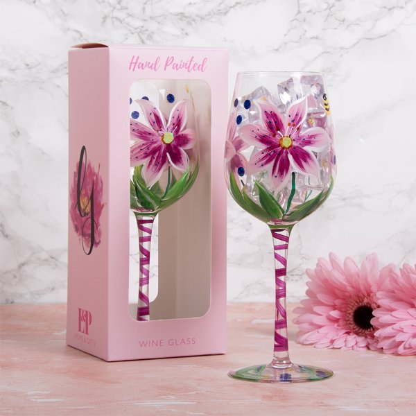 PINK LILLIES WINE GLASS