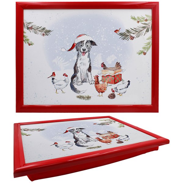 DOG WITH HENS LAPTRAY