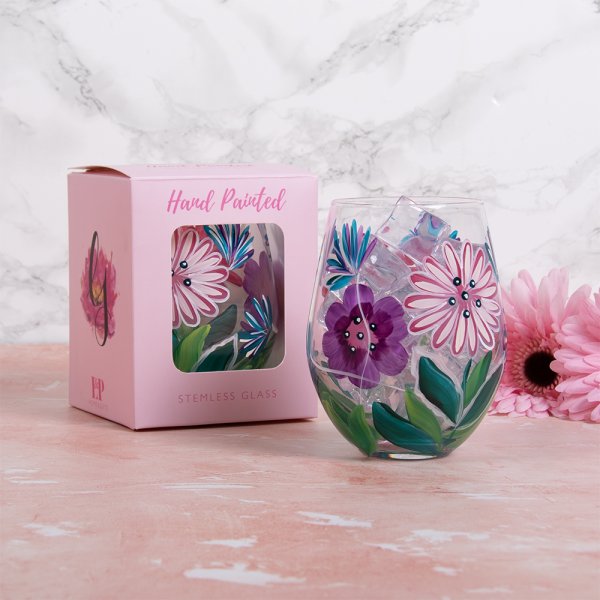 PINK GERBERAS STEMLESS GLASS