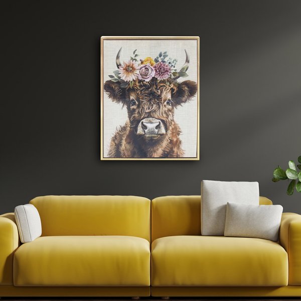 HIGHLAND COW FLOWERS WALL ART