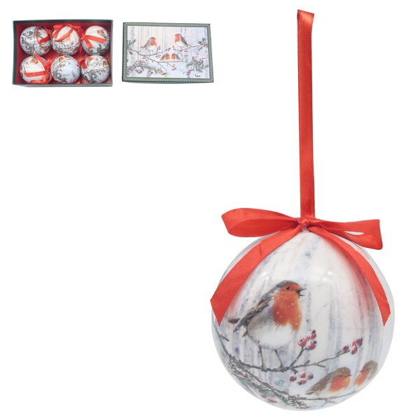 CHRISTMAS ROBINS BAUBLES SET 6