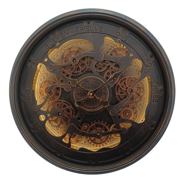 COG CLOCK LIGHT UP BRONZE 76CM