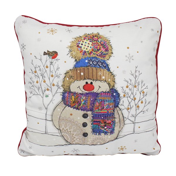 BUG ART XMAS SNOWMAN CUSHION