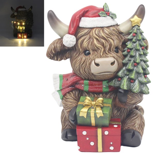XMAS HIGHLAND COW WITH LED