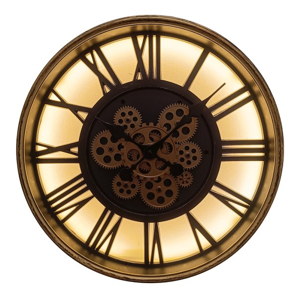 COG CLOCK LIGHT UP GOLD 51CM