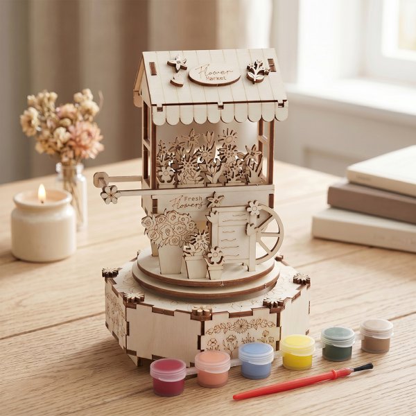 WOODCRAFT MUSIC BOX-FLOWERS