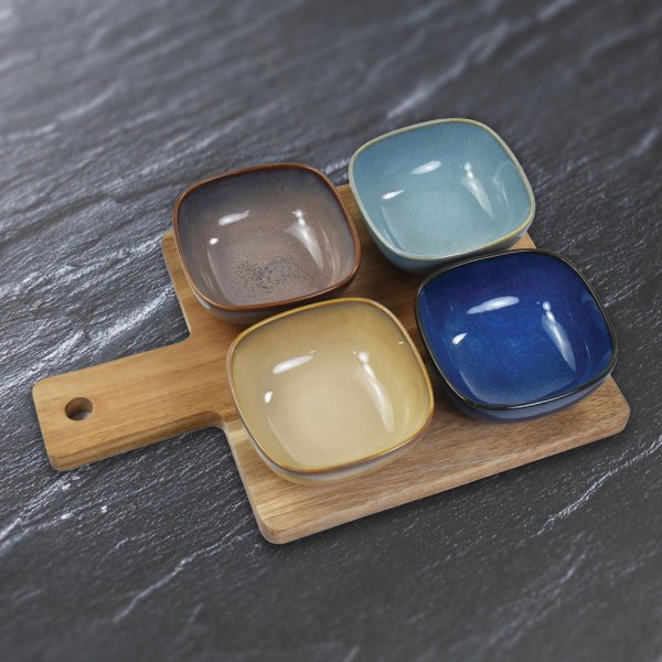 SNACK DISHES & WOOD TRAY S4