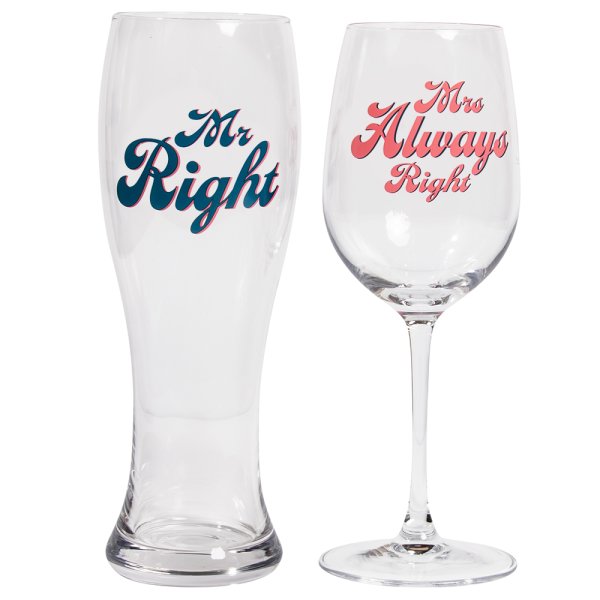 MR & MRS RIGHT GLASS SET 2