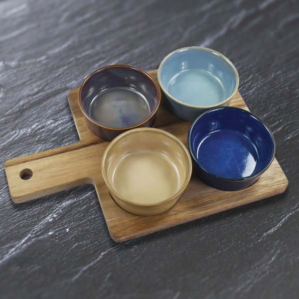 SNACK DISHES & WOOD TRAY S4