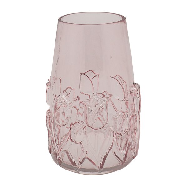 PINK FLORAL GLASS VASE LGE