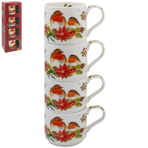 WINTER ROBINS STACKING MUGS S4