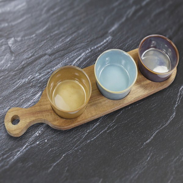 SNACK DISHES & WOOD TRAY S3