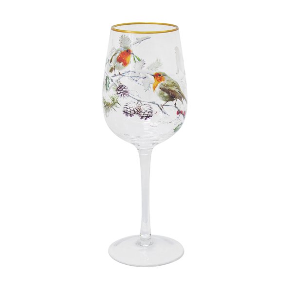 CHRISTMAS ROBINS WINE GLASS