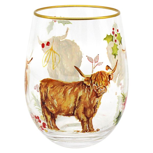 HIGHLAND COW STEMLESS GLASS