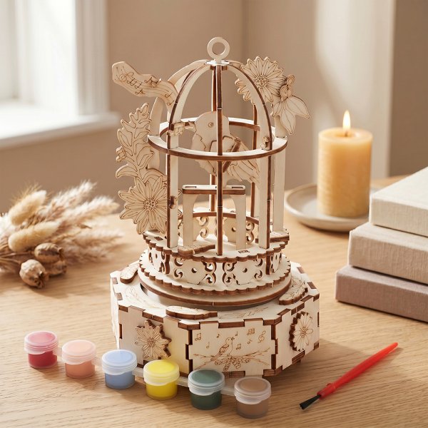 WOODCRAFT MUSIC BOX-BIRD CAGE