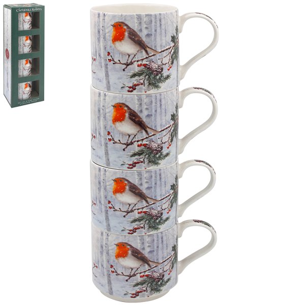 CHRISTMAS ROBINS STACKMUGS S4