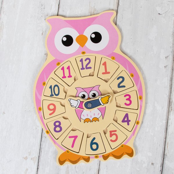 LETS LEARN OWL CLOCK PINK