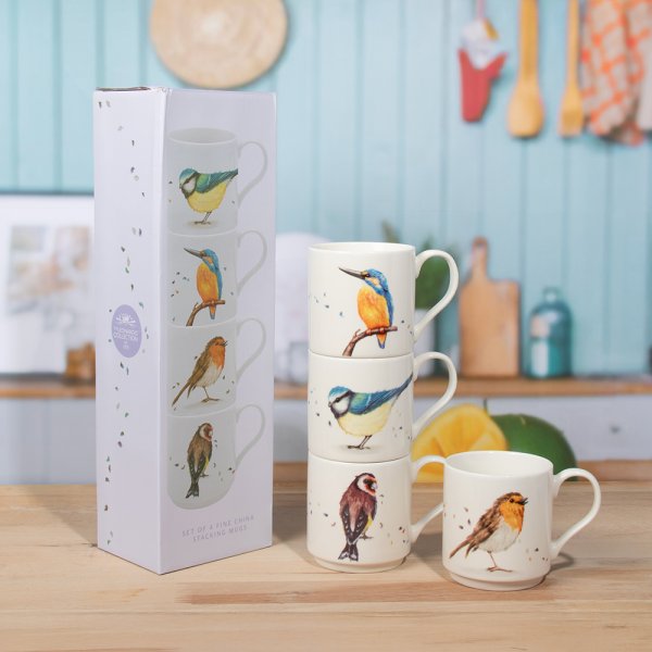 BRITISH BIRDS STACKING MUGS S4